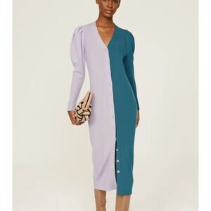 Busayo Cardigan Knit Midi Dress LARGE Ribbed Sweater Lavender Duster Wool $360